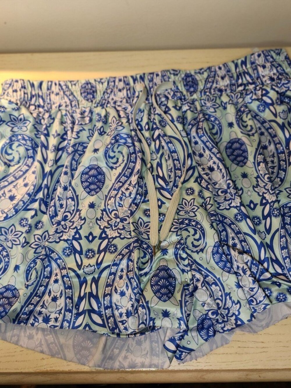 Simply Southern Blue Paisley Athletic Shorts XL Running Track Built In Briefs